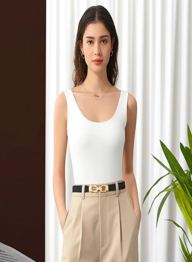 SLIPEXSAFE 2 Pcs Elastic Belts for Women, Black and Brown Belt with Gold Buckles, Dress Skinny Belts (Middle size) - Image 5